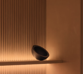 floating shelf with warm LED strip lighting