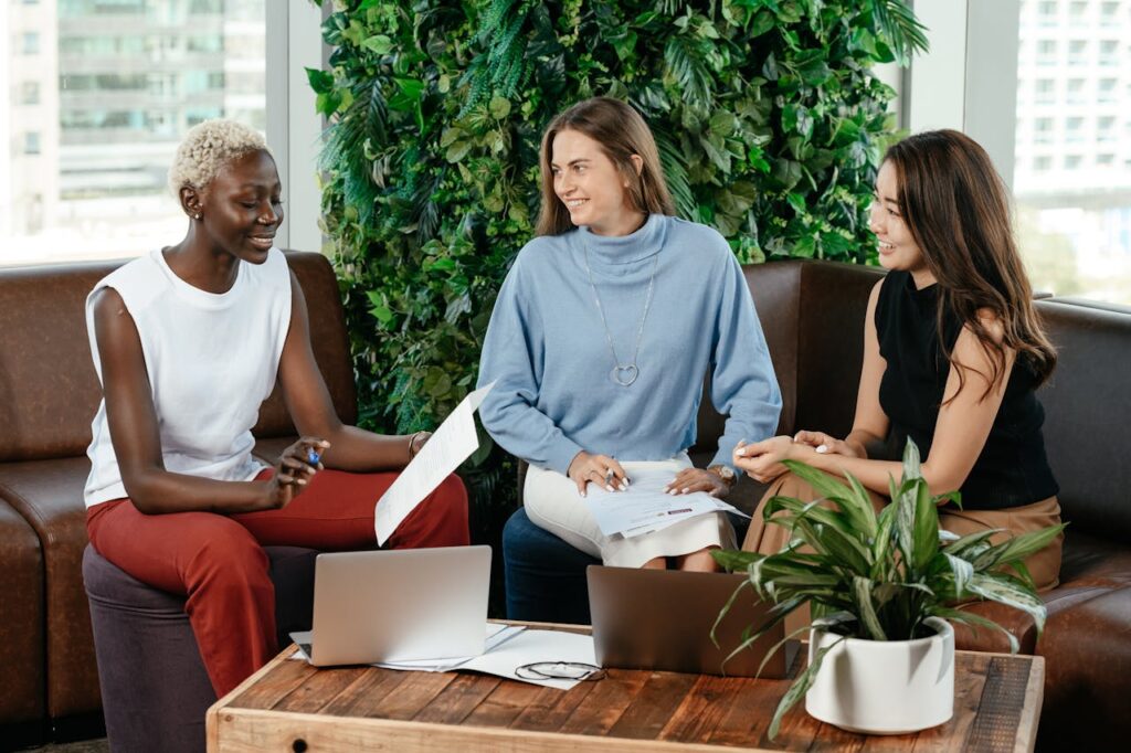 group of people interacting confidently in social setting