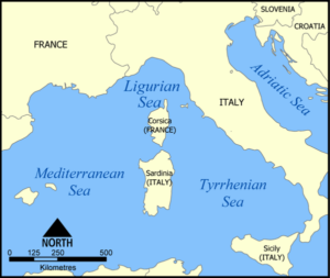 Ligurian sea map showing Mediterranean trading routes that allowed imports to Italy for Italy to have so many luxury brands today