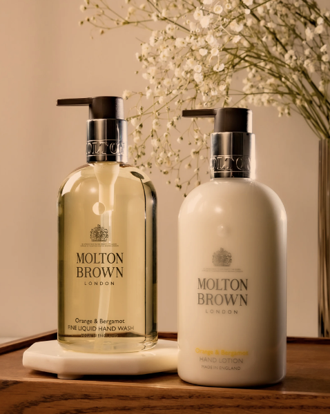 molton brown hand soap and lotion set for an elegant woman's bathroom decor