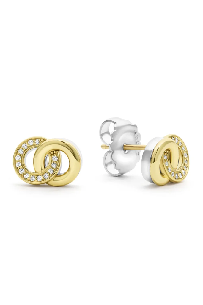 Signature Caviar Two Tone Interlocking Diamond Stud Earrings LAGOS