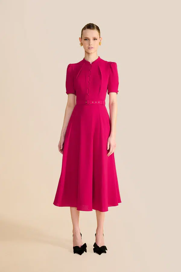Beulah London Ahana Fuchsia Short Sleeve Dress product photo for what to wear to the chelsea flower show inspiration