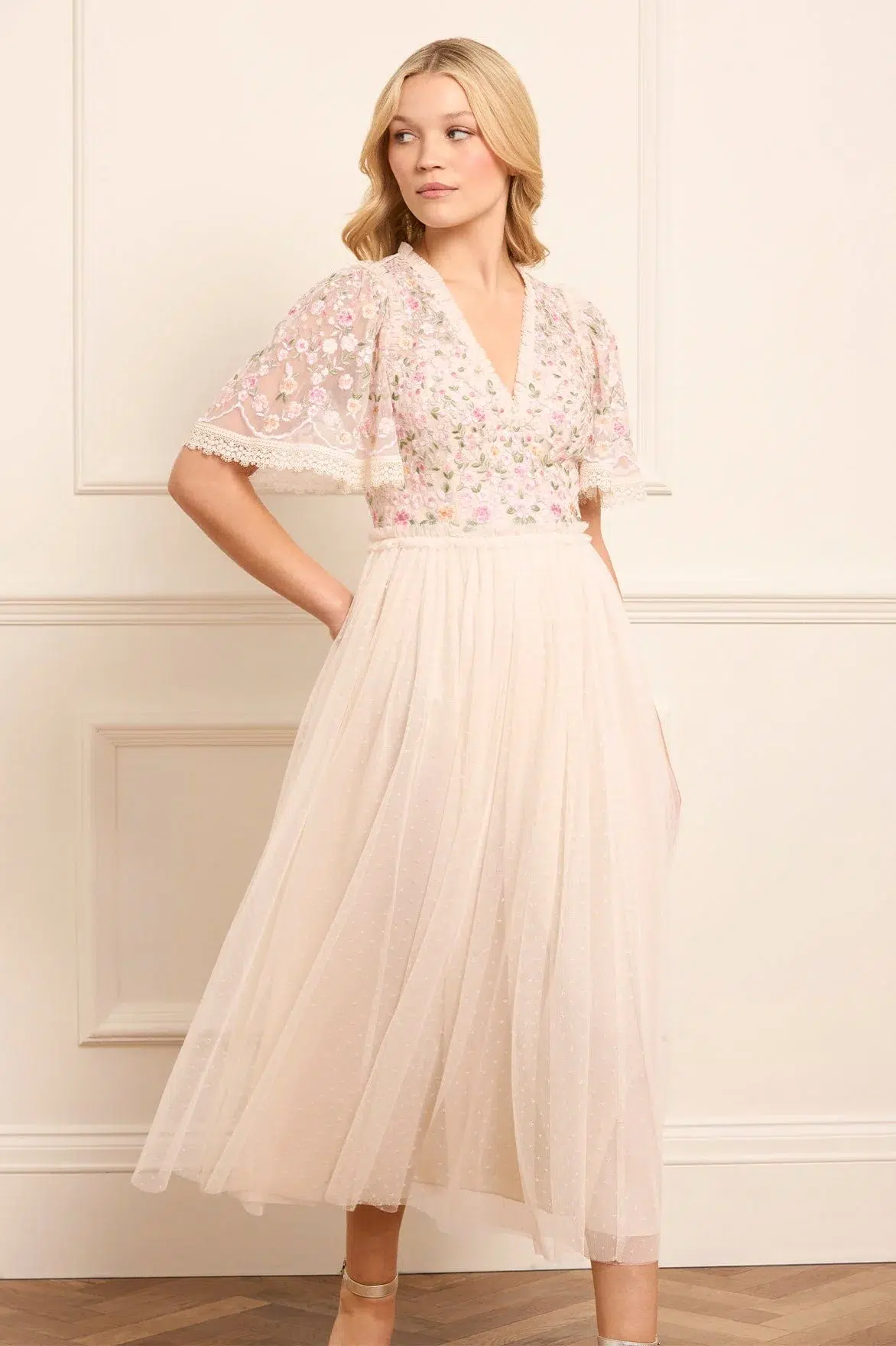 Rosie Lace Bodice Short Sleeve V-Neck Ballerina Dress product photo