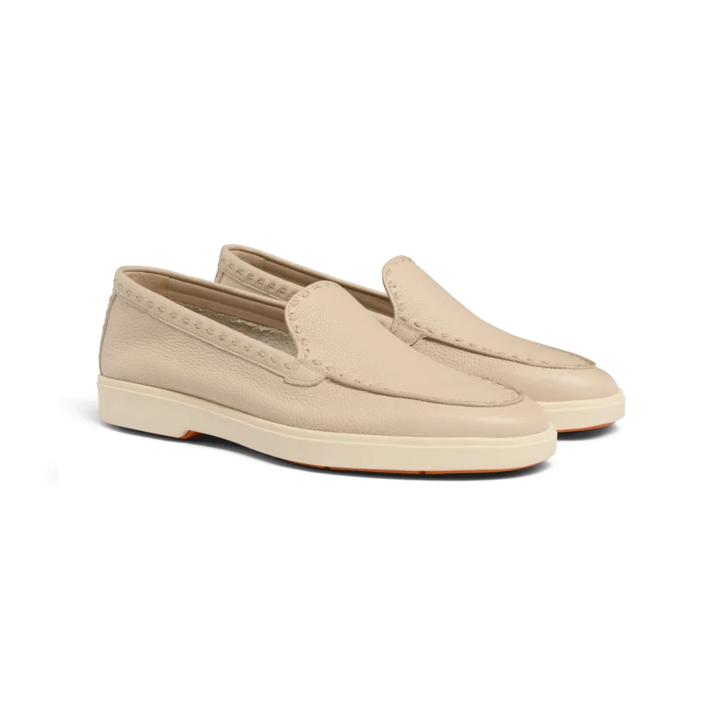 Santoni Women's pink tumbled leather loafer