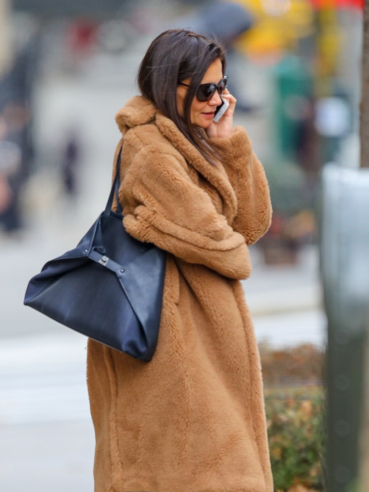 Katie Holmes wearing the Akris Ai Top Handle bag