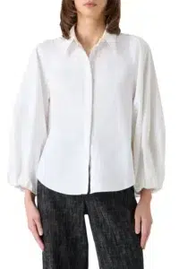 Akris Punto Washed Cotton Stretch Sateen Button Up Shirt