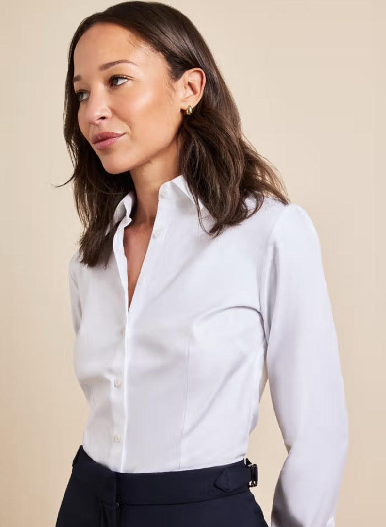 Hawes and Curtis Cotton Double Cuff Fitted White Twill Shirt Womens