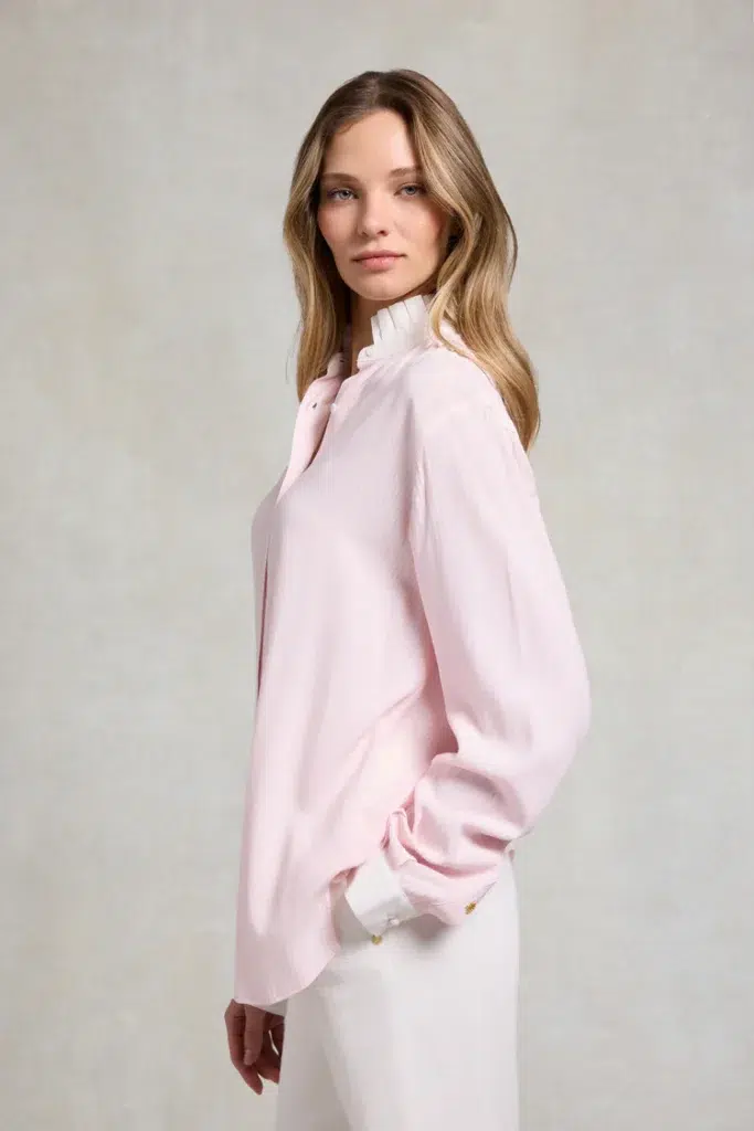 Holland Cooper Ella Shirt Soft Pink Jacquard Stripe quality womens blouse