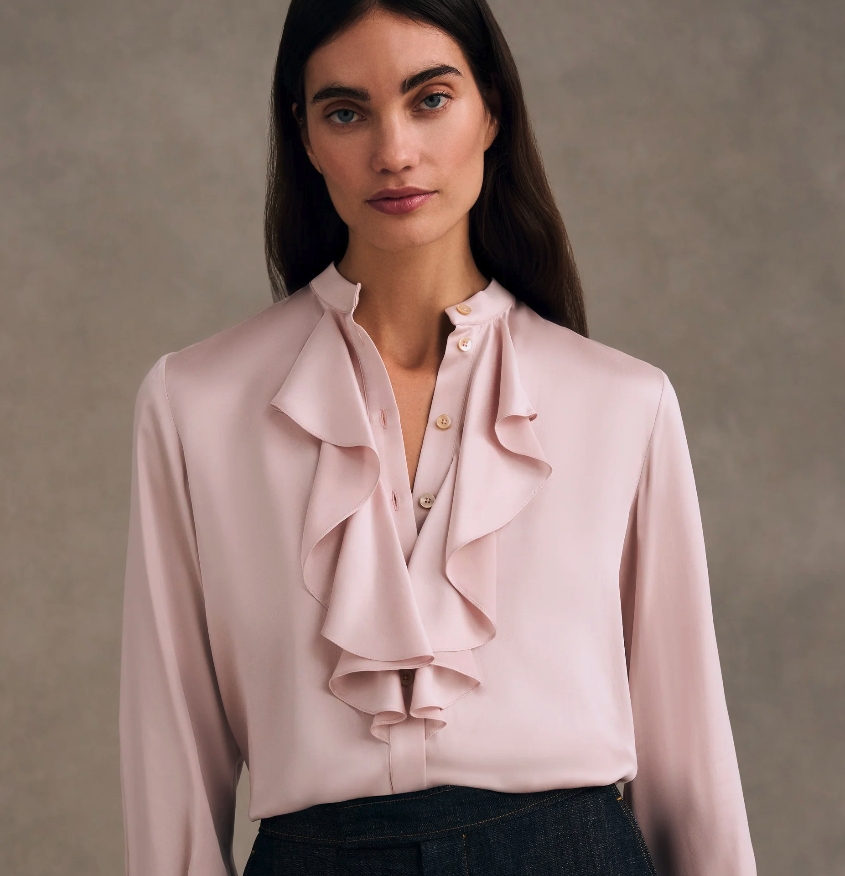 Knatchbull Cascade Ruffle Blouse in Sandwashed Silk Satin