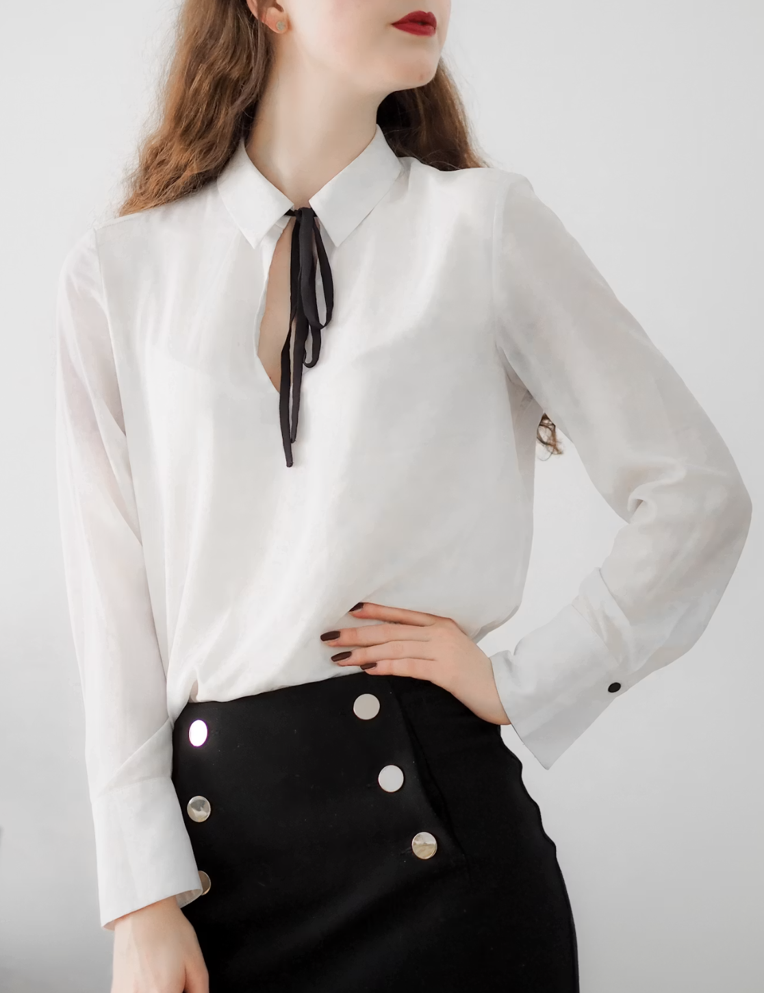 wearing high quality white womens blouse